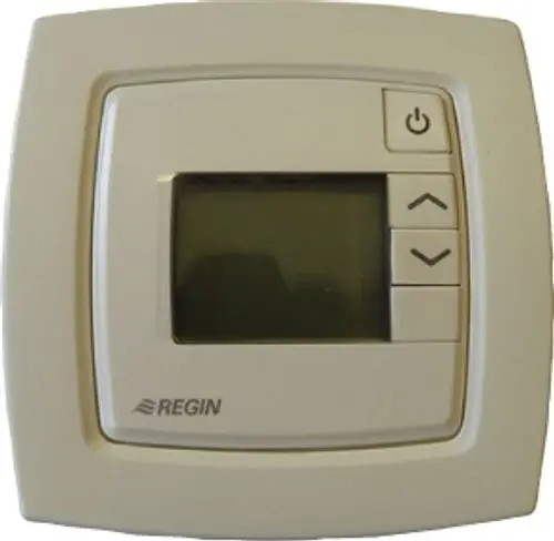 Regin-Thermostat mit digitalem Display und Bedienelementen, zur Steuerung von Solewärmepumpen. Das Modell wird häufig in Verbindung mit Bosch-Systemen verwendet.